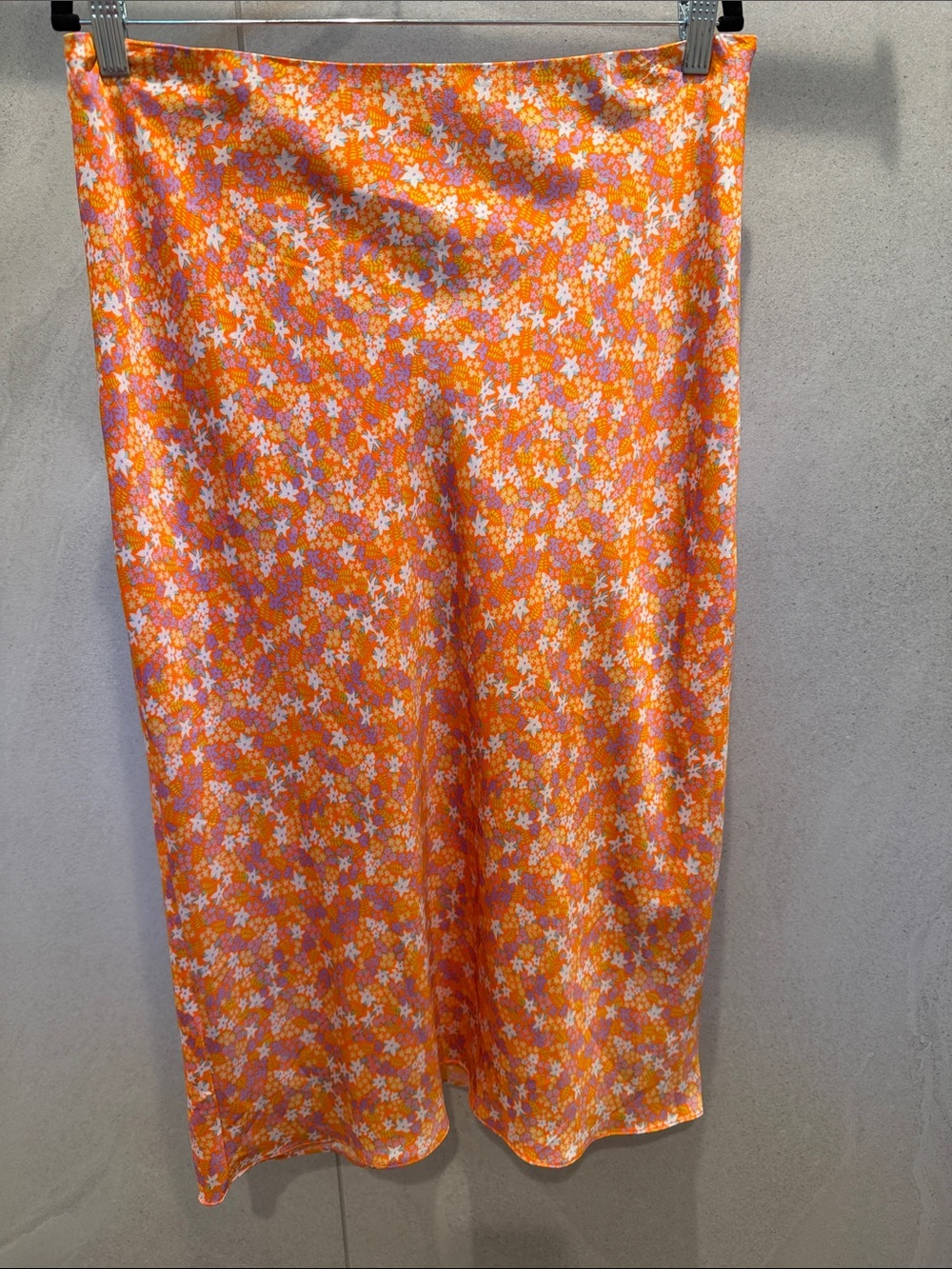 Steve Madden Orange Floral Satin Midi Skirt